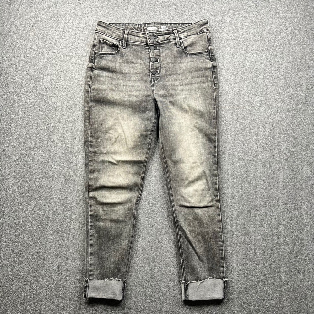 Old Navy Jeans Women 10 Gray Rockstar Super Skinny High Rise Button Fly Raw Hem
